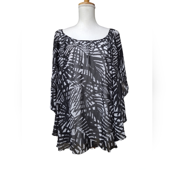 Cato Tops - CATO SHIRT WOMEN 22/24W BLACK WHITE PLANT PRINT BUILT IN CAMI TUNIC STYLE